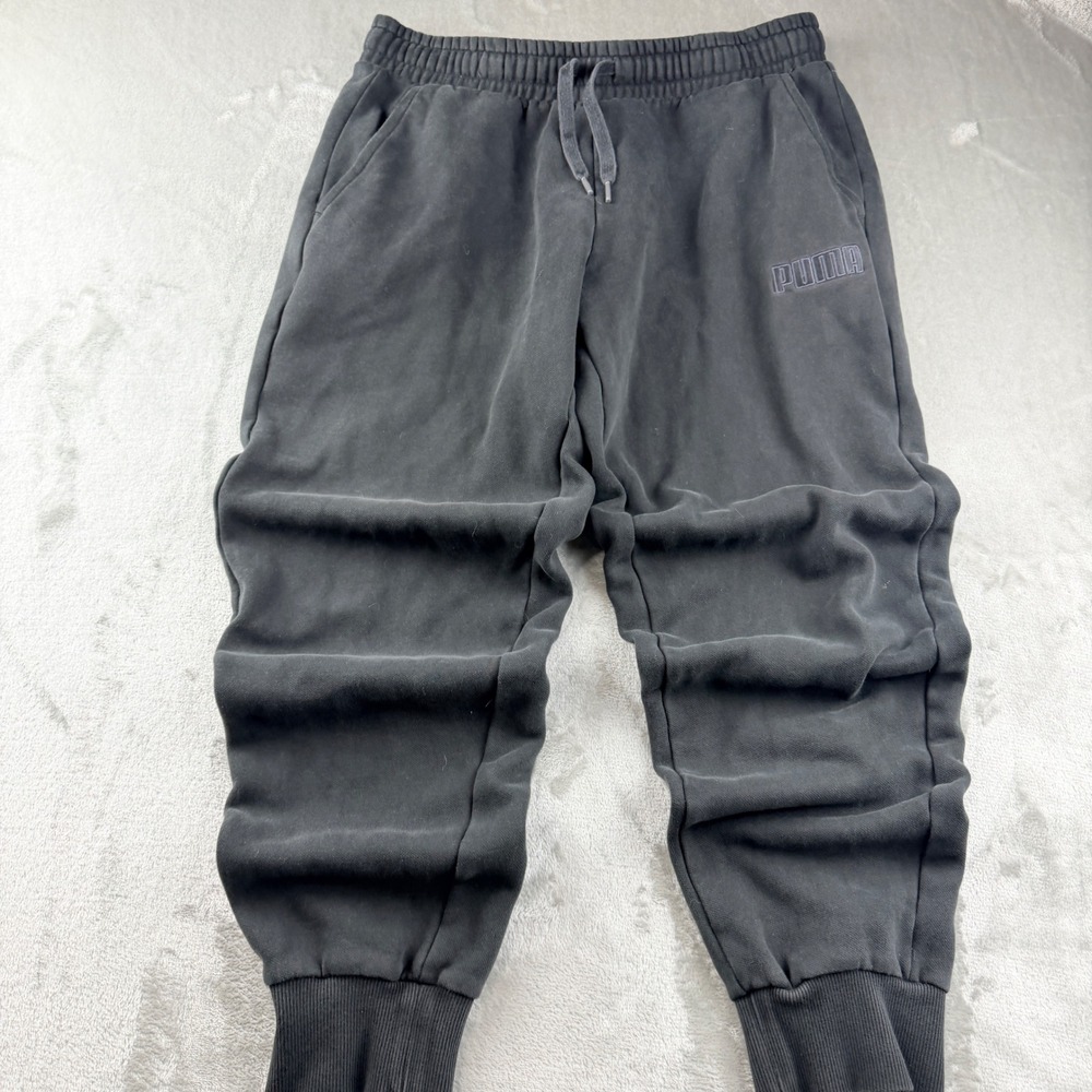 Puma Men's Large Jogger Sweatpants Black Graphic Logo Activewear‎ Cotton